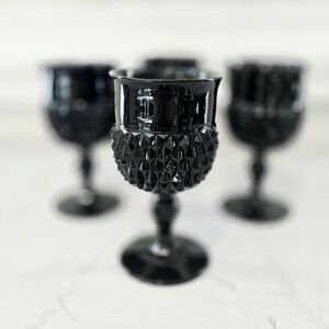 Vintage Tiara INDIANA GLASS Black Wine Goblet Diamond Point